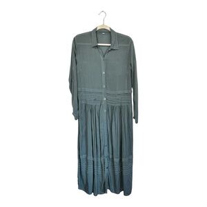 Young Fabulous & Broke | Green‎ Long Sleeve Pleated Button Down Rayon Dress S